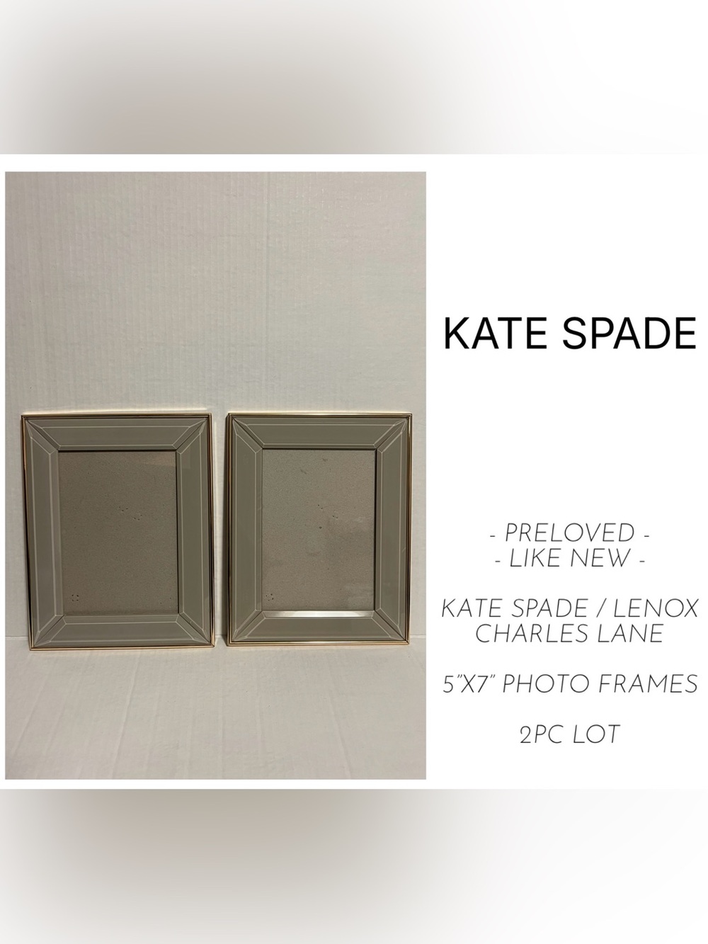 KATE SPADE / LENOX - 2PCS - LIKE NEW - 5X7 CAMEL GOLD CHARLES LANE PHOTO FRAMES